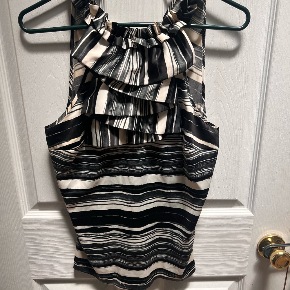 Striped Black and White Ruffle Top